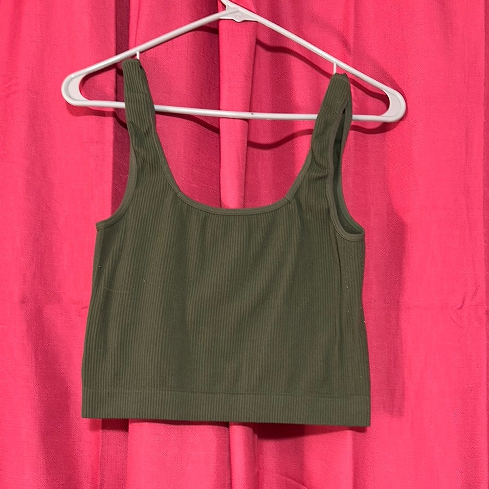 Olive Green Fitted Sleeveless Crop Tank Top